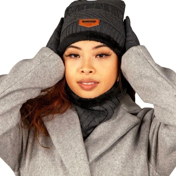 Grey Winter Knit Hat, Scarf and Glove set - Picture 1 of 4